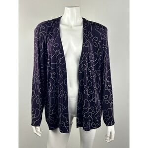 Alex Evenings Open Front Jacket Sheer Beaded Purple Evening Women L